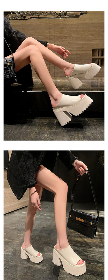 Dép sandal cao gót nữ hở mũi đế dày quai ngang gót vuông 9 cm — Màu đen, Màu trắng chi tiết 10