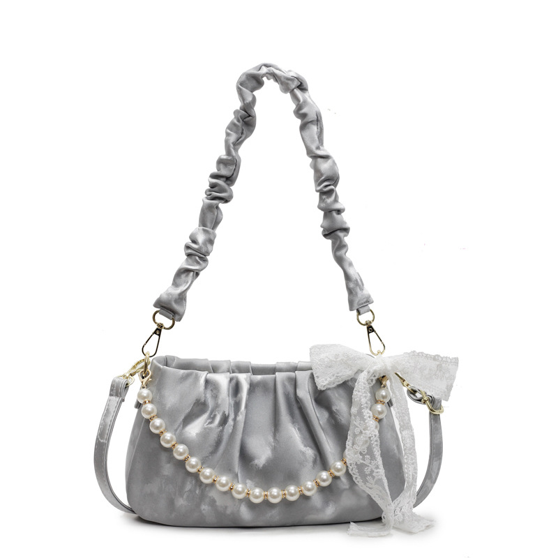 Bolso de axila de perlas plisadas para mujer 2025 nuevo bolso de hombro de alta gama de nicho francés bolso cuadrado pequeño de moda de todo fósforo