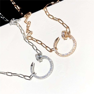 nail Necklace chain clavicle men and women Lovers money Full bore ins Rose Gold Light extravagance Fade