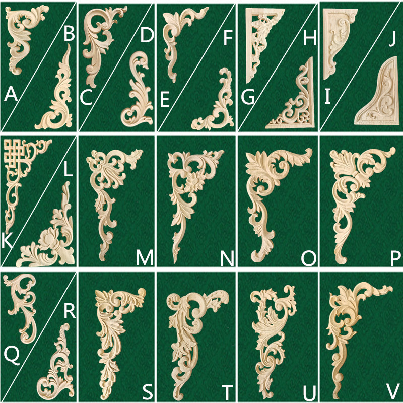 Dongyang wood carving solid wood corner flower European style applique cabinet door corner flower decoration carved wood flower corner flower applique wholesale