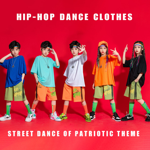 Children Girls boys hiphop street singer rapper jazz dance outfits hip-hop suit students group under logo pure color shirt clothes made of cotton