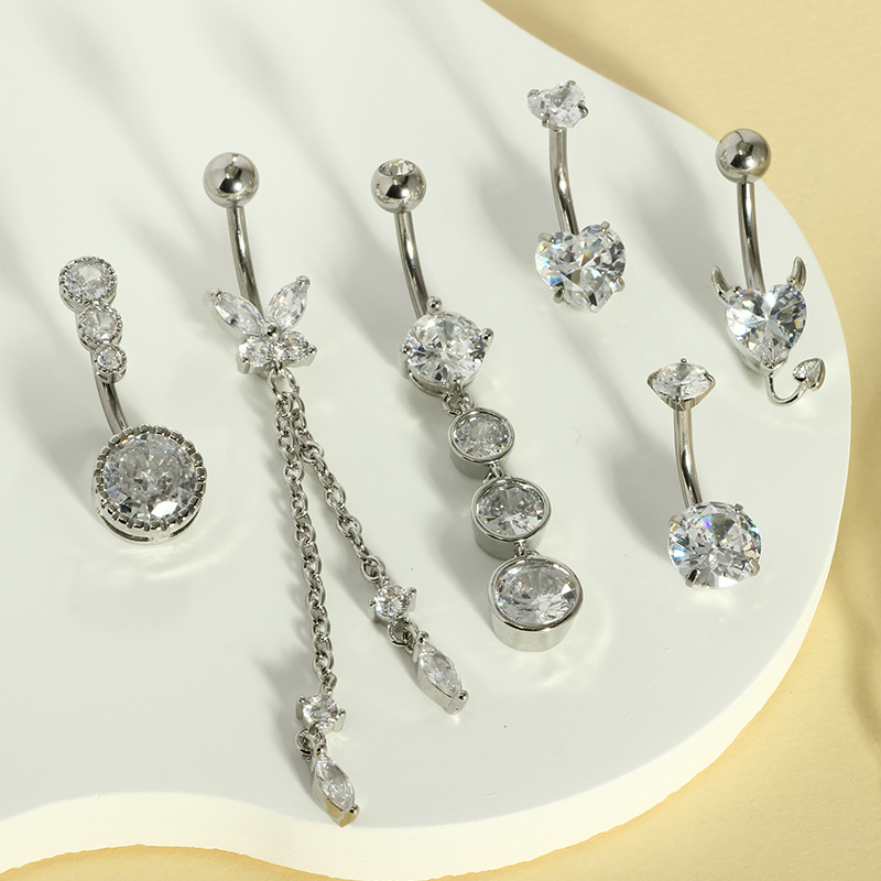 Amazon's Best-Selling Belly Button Rings Set - Stainless Steel Super Shiny Zircon Belly Button Studs Body Piercing Jewelry, Gold, 6 Pack detail image 8