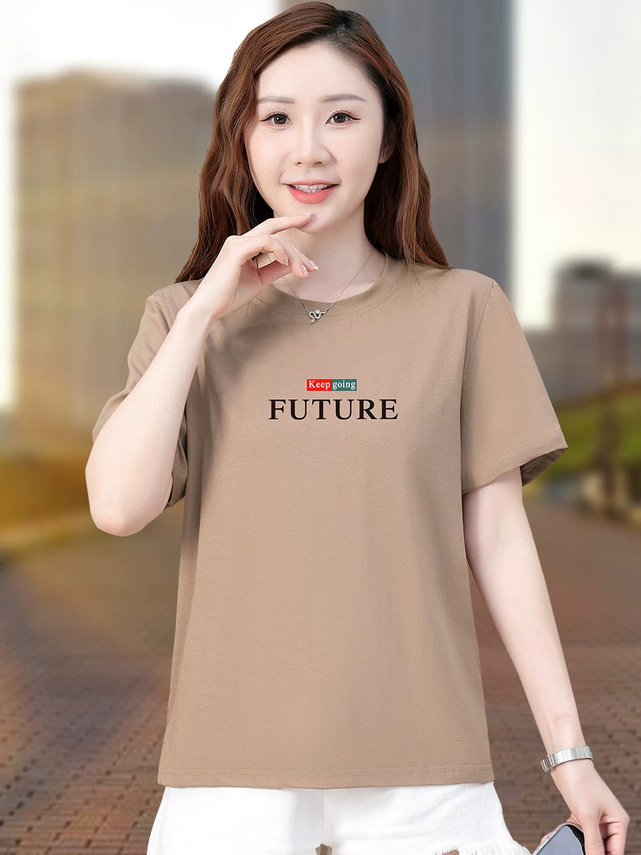 Pure Cotton High-End T-Shirt Short-Sleeved Women's Summer Loose-Fitting Korean Style Women's Fashion Trendy Round-Neck Versatile Plus-Size Women's Top