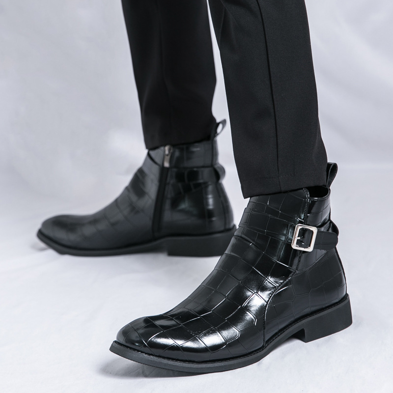 Zapatos de hombre Cross-border tallas grandes otoño e invierno nuevas botas de cuero moda estilo británico zapatos de cuero casuales para hombres tendencia botas cortas Chelsea image 10