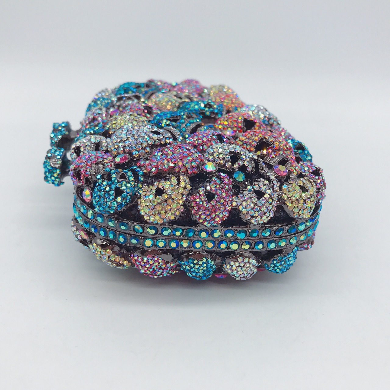 Túi clutch nữ đính đá pha lê họa tiết đầu lâu ma, phong cách Âu Mỹ, kích thước 15×9.5×4.5 cm — Màu đen