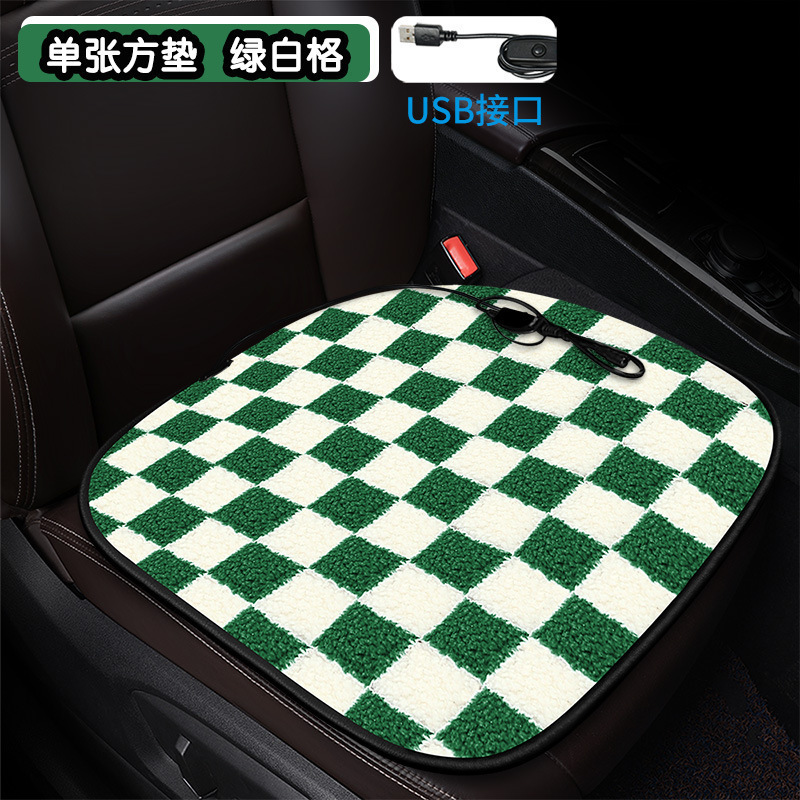 卸売り棋盤格加熱クッション自動車クッションクロスボーダー漫画花羊小毛内装用品冬シングルクッション|undefined