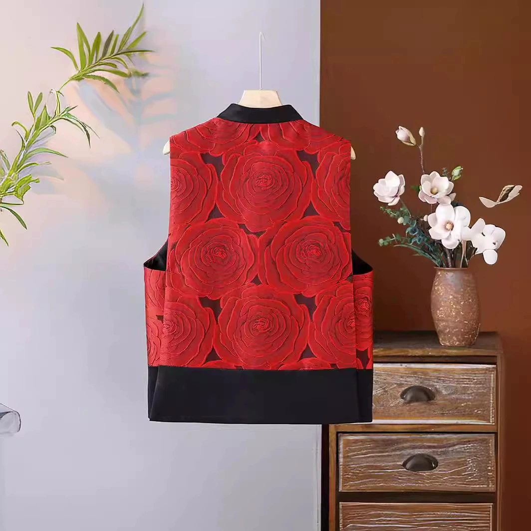 Новый красный женский жилет в китайском стиле, модная пряжка с кисточками в стиле ретро, ​​жаккардовый жилет в китайском стиле, жилет костюма Тан, внешний жилет