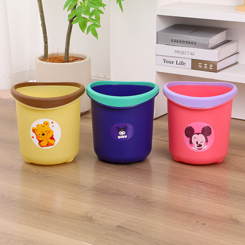 Cartoon trash bin for home use, cute paper basket, adorable trash can with a press ring for bedroom and living room, large-capacity trash bin Cartoon trash bin for home use, cute paper basket, adorable trash can with a press ring for bedroom and living room, large-capacity trash bin