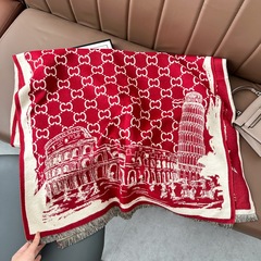 厂家直销新款仿羊绒围巾女欧美风格字母图案保暖外搭多用外贸披肩