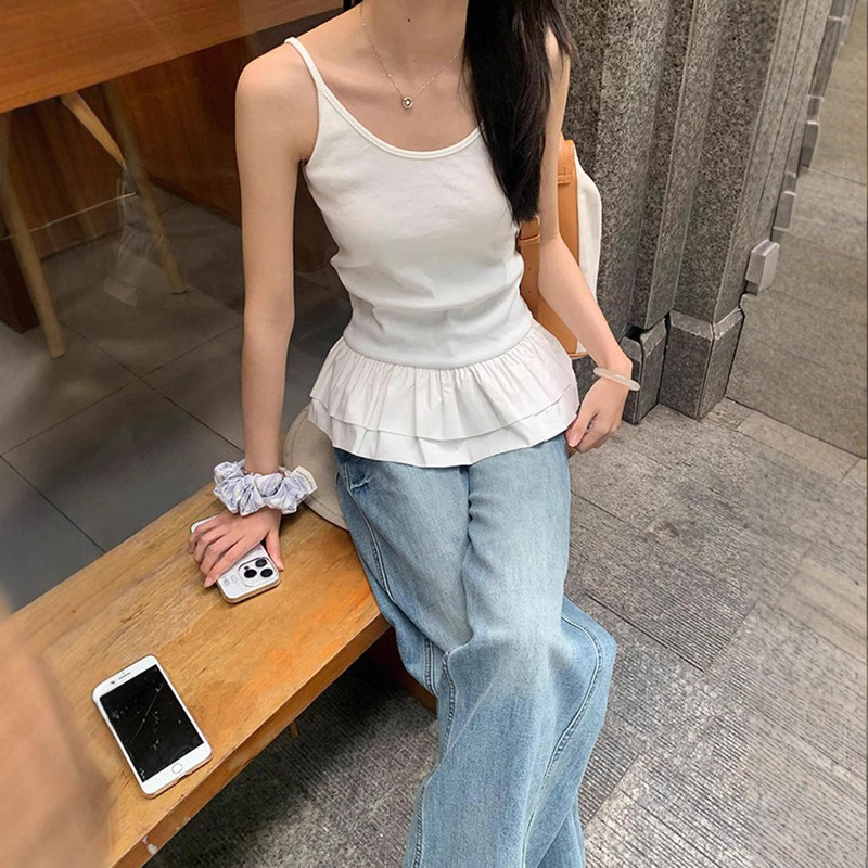 Summer New Pure Self-made Light Ballet Lace Hem Camisole Vest Women's Single Wear Stacked Wear Slim-fit Inner Beautiful Back