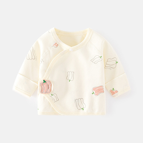 Baby's AIO Bodysuit with Boneless Pure Cotton Spring and Autumn Magic Tape Half Back Sleepwear Full Moon Monk Suit Baby Top