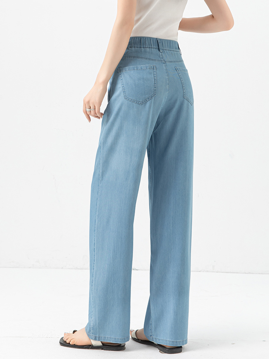 Quần jean ống rộng cạp cao vải Tencel mỏng mùa hè — Màu xanh lam