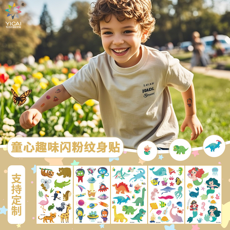 Spot Glitter Tattoo Sticker Set Waterproof Animal Mermaid Unicorn Cartoon Temporary Children's Tattoo Stickers