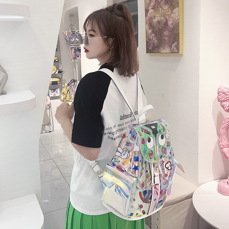 Mochila de gelatina de PVC que cambia de color con material láser de gran capacidad, bolso de viaje unisex 2391 #