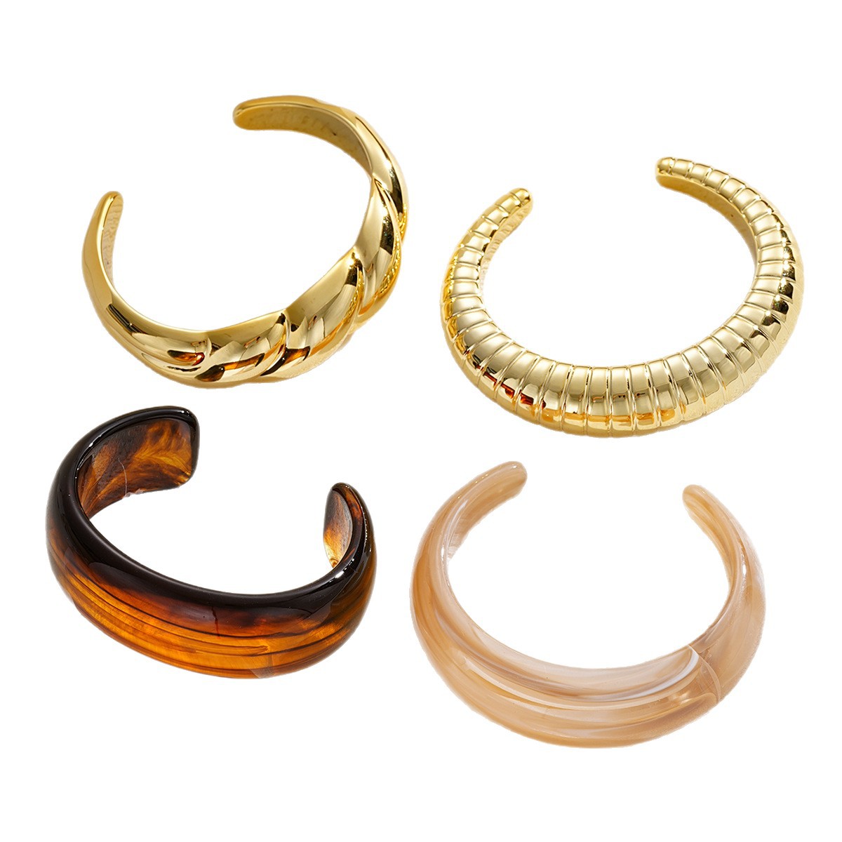 Han Zhi Shang Europa y los Estados Unidos transfronterizos acrílico amplio borde pulsera ámbar estriada hueso de serpiente torcido pulsera dorada mujer