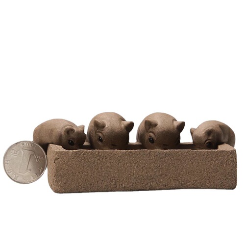 Manufacturer wholesale four little pigs drinking water purple sand ornaments piglets ornaments pig tea pet purple sand tea pet pig tea pet