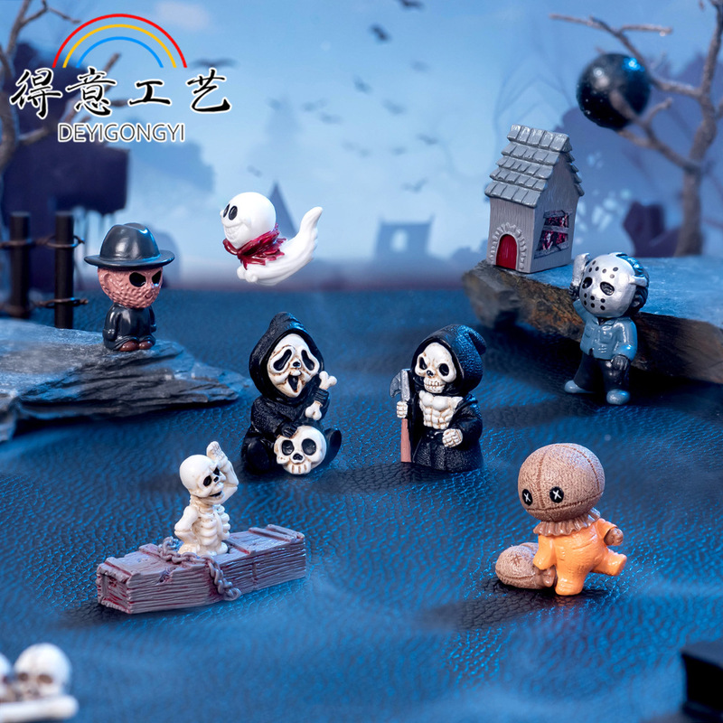 Halloween European and American Horror Movie Character Jason Mask Skeleton Death Ghost Resin Crafts Small Ornaments