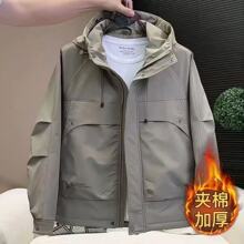厂家直销男士连帽宽松夹棉外套防风加厚二棉冲锋衣男工装保暖冬季