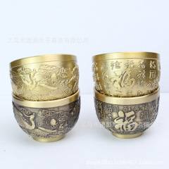 Pure Copper Fortune Cup, Golden Dragon and Phoenix Cup, Brass Copper Craft Ornament, Metal Cup for Host, Small Cup for Worship
