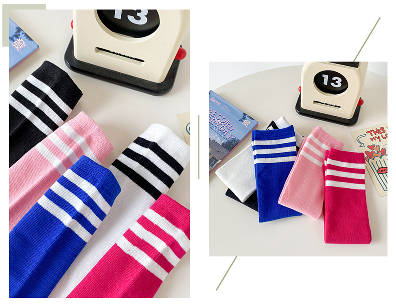 Holiday, Daily Occasion Non-Slip Function Women's Sweet Stripe Cotton Crew Socks A Pair