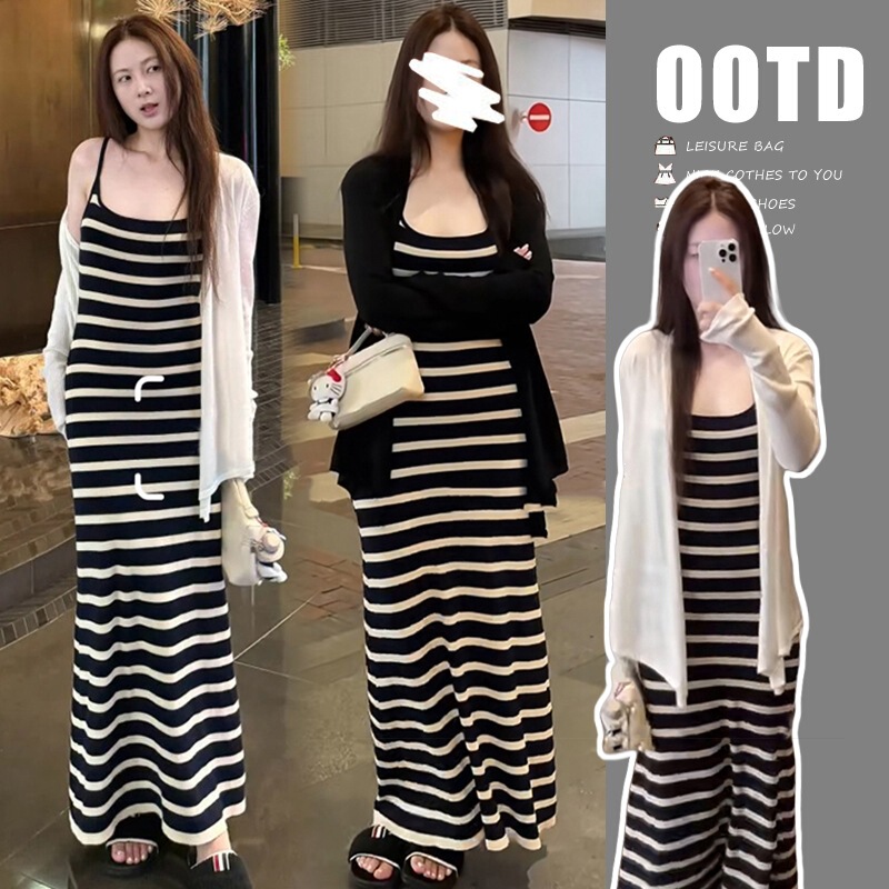 Elastic Ice Silk Versatile Shawl Cardigan Fashion Set New Spring and Summer Dress Slim Fit Striped Strap Cotton Tie-Dye Elastic Ice Silk Versatile Shawl Cardigan Fashion Set New Spring and Summer Dress Slim Fit Striped Strap Cotton Tie-Dye
