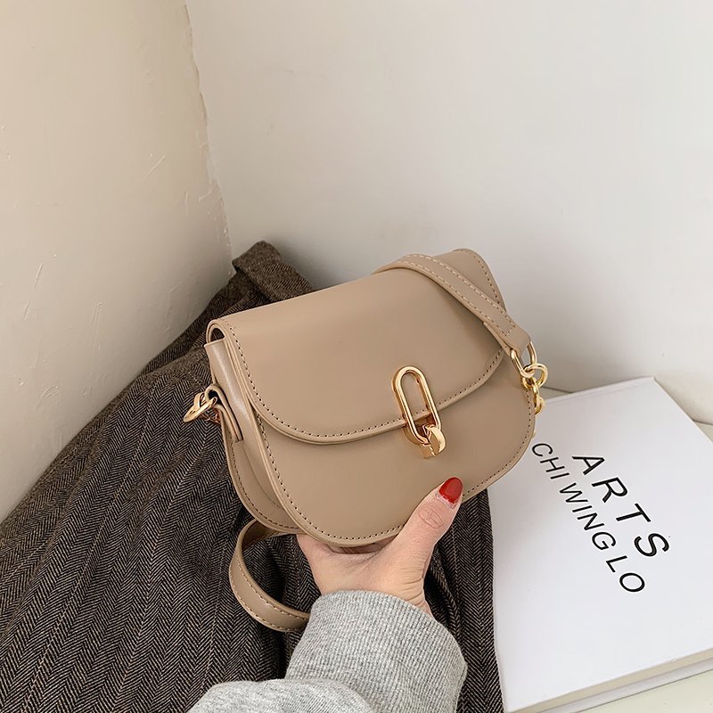 Texture Chain Small Square Bag Foreign Gas Women's Bag 2021 New Trendy Net Red Fashion Saddle Bag Simple One-Shoulder Cross-Body Bag