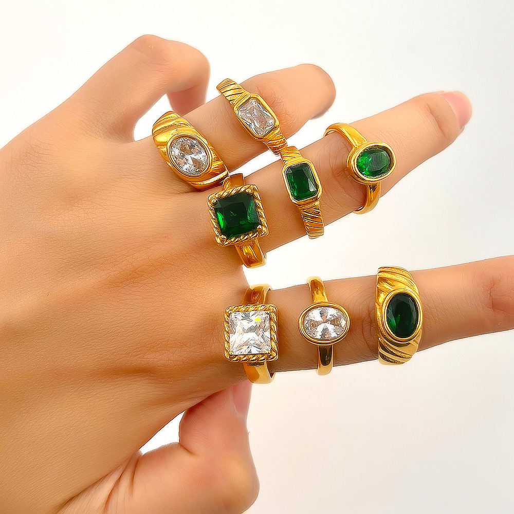 Fashion Geometric Stainless Steel Inlay Zircon Open Ring 1 Piece