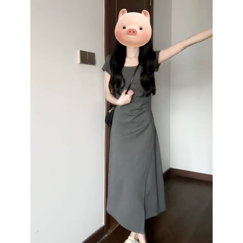 夏季法式气质灰色连衣裙子女装早春新款高级感小个子显瘦长裙|undefined