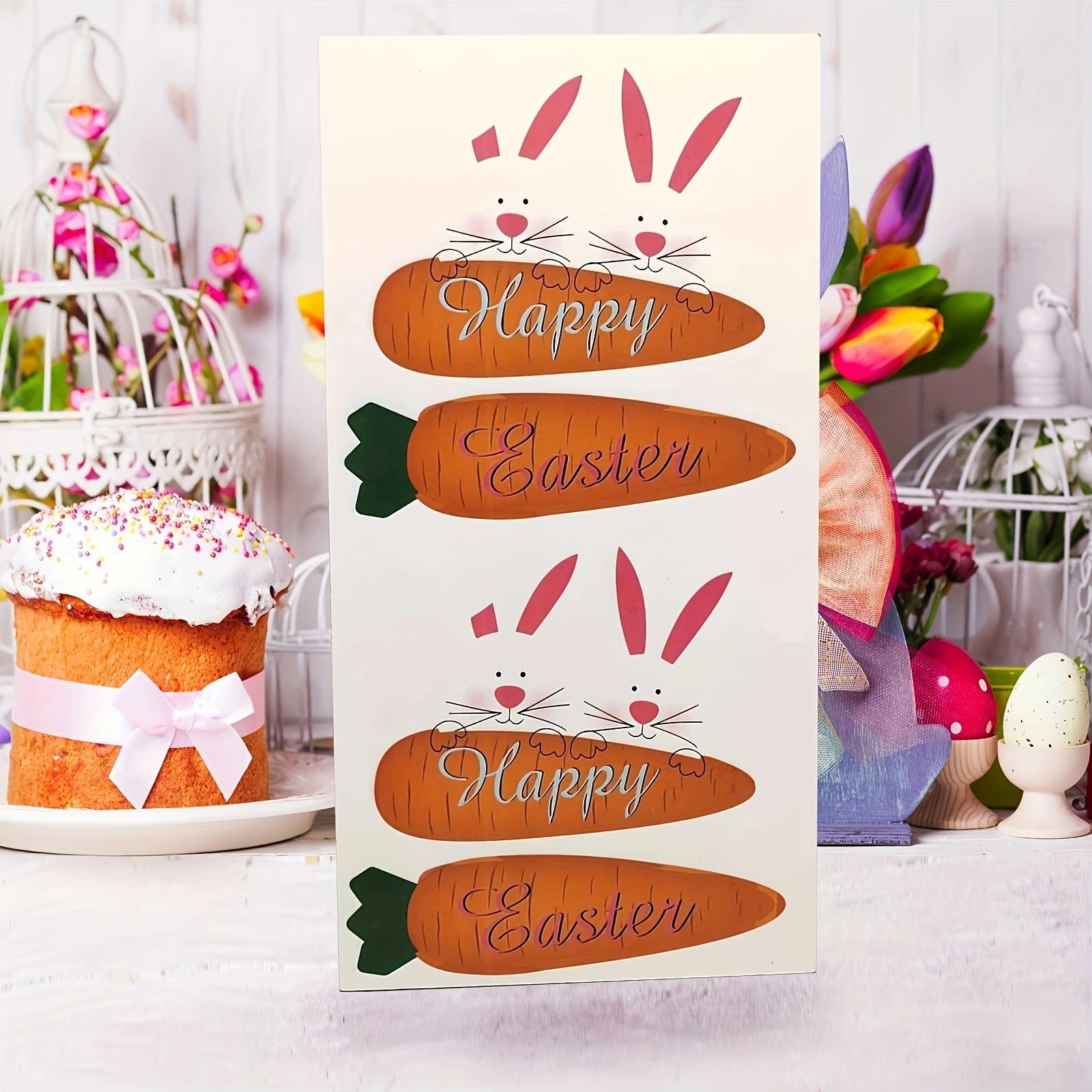 Conejo de Pascua americano rábano madera bienvenida puerta colgante artesanía colgante de pared