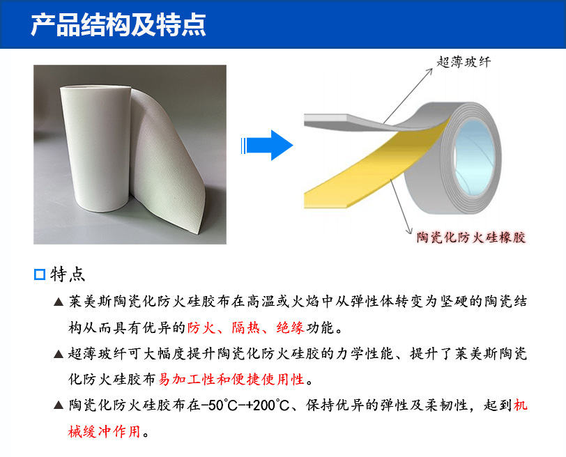 陶瓷化硅橡胶防火复合布