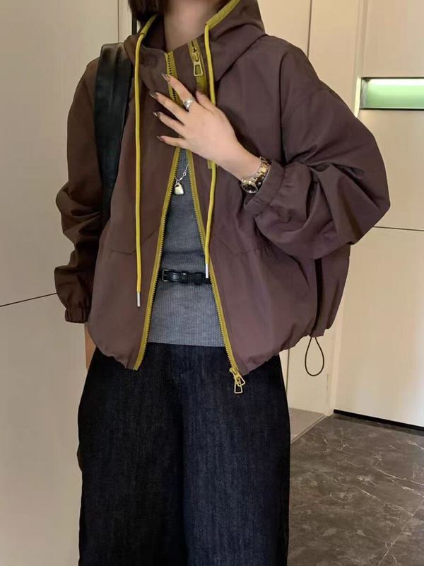 设计感连帽冲锋衣短外套女2025秋季宽松显瘦百搭休闲工装夹克上衣|undefined