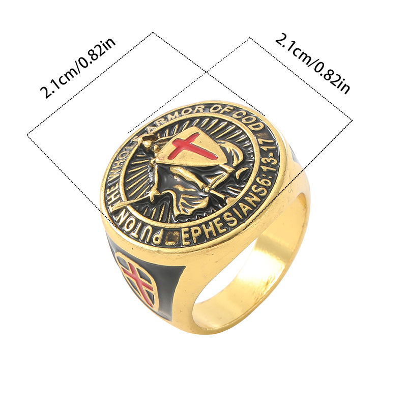 Ventas transfronterizas de estilo europeo y americano retrógrado templario escudo cruz anillo nicho personalidad vestir joyas image 5