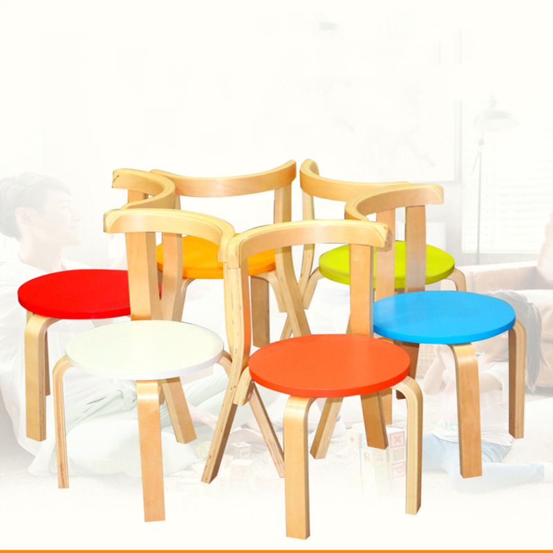 Home children's bench kindergarten round stool solid wood learning small stool simple fashion shoe stool dining table wooden bench