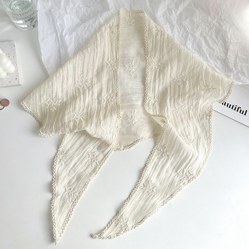 Bufanda triangular de encaje para mujer primavera y verano versión coreana de todo fósforo decoración de flores finas protección del cuello bufanda pequeña protección solar pañuelo en la cabeza bufanda de seda