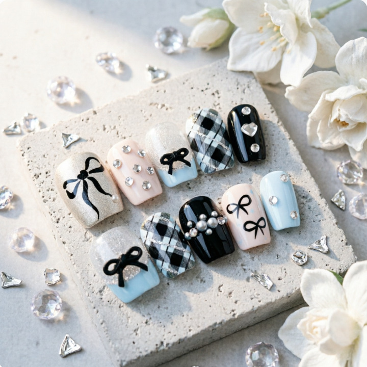 Blue Plaid College Style Korean Girl Style Small Diamond Pearl Girl Nail Art Stickers French Style Ins Cat Eye Blue Plaid College Style Korean Girl Style Small Diamond Pearl Girl Nail Art Stickers French Style Ins Cat Eye