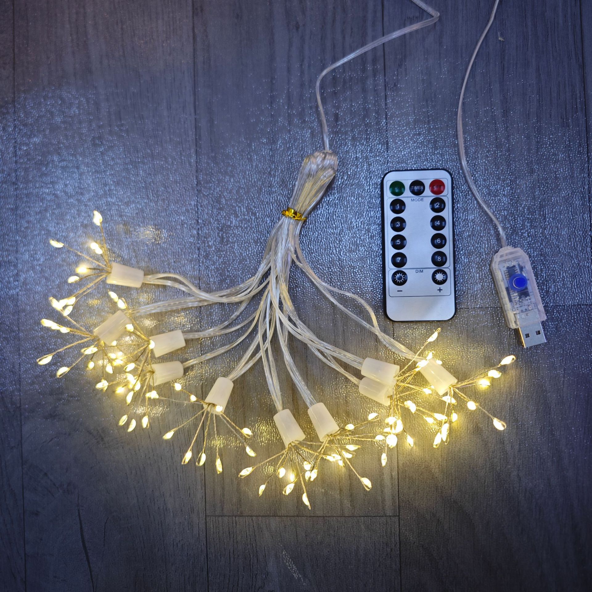 Copper wire light, solar-powered explosion star, USB curtain light, dandelion string light, Christmas decoration, LED flower firework light