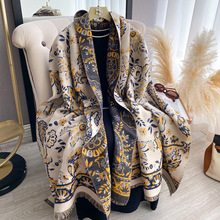 新款仿羊绒围巾女韩版花卉秋冬季新款加厚防寒保暖外搭大披肩围脖