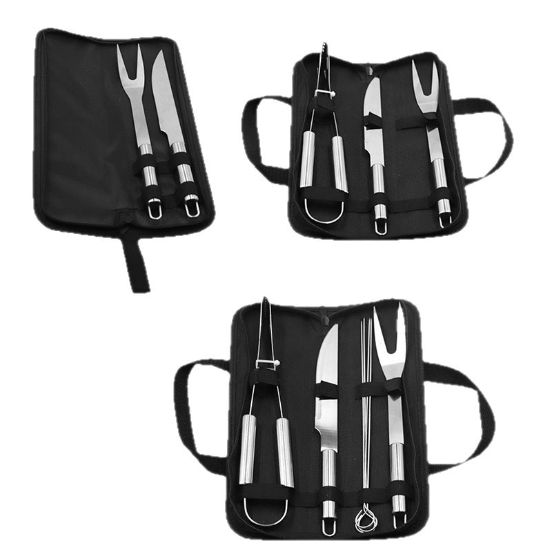 Barbecue transfronterizo de acero inoxidable Barbecue combinado mango de tubo pequeño conjunto de accesorios de parrilla 3 piezas herramientas de parrilla al aire libre