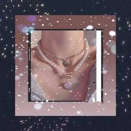 日韩气质甜美珍珠项链女士个性简约圆片吊坠劲链两件套文员卫衣链