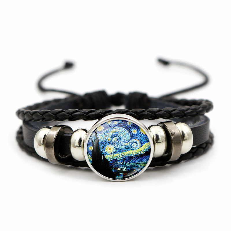 Van Gogh star moon night leather bracelet female cross-border hot products woven beaded bracelet Time Gem Jewelry Wholesale Van Gogh star moon night leather bracelet female cross-border hot products woven beaded bracelet Time Gem Jewelry Wholesale