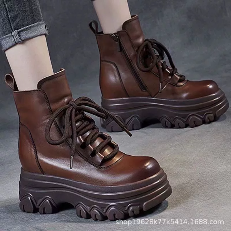 Новые увеличенные толстые ботинки Martin сапоги женские мягкие кожаные британские 2024 осенние и зимние ватные сапоги короткие сапоги тонкие кожаные сапоги женские