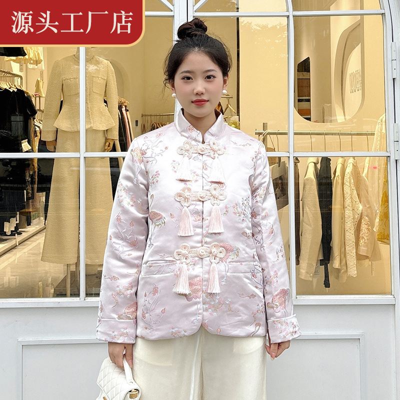 中国风 重工！刺绣流苏拼接棉衣外套改良版旗袍上衣小袄女秋冬