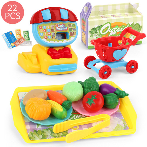 Toy Cash Register Set for Kids Pretend Play Kitchen with Desserts, Ice Creams, Vegetables - Educational Gift for Girls, Kindergarten
