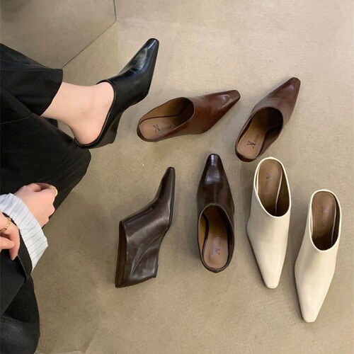 2024 Spring and Summer New Baotou Platform Slippers for Women, European and American Fashion, Half-House Sandals, Unique Design, One-Piece High Heels