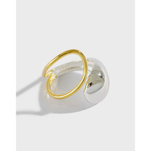 392韩版S925纯银戒指ins错边交叉宽面水滴戒指女质感开口银指环