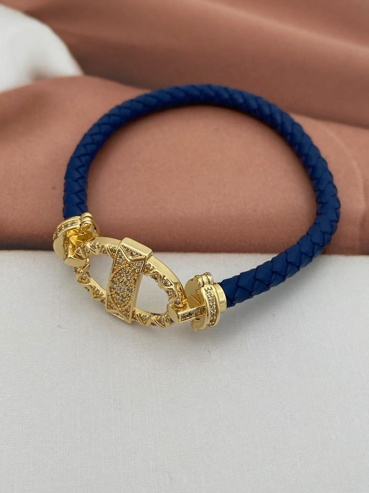 Vintage Style Classic Style Geometric Zircon Leather Rope Copper Woven Chain String Bracelets Wholesale display picture 6