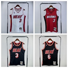 NBA球衣复古篮球服热火队3号韦德6号詹姆斯热压复古网眼篮球服