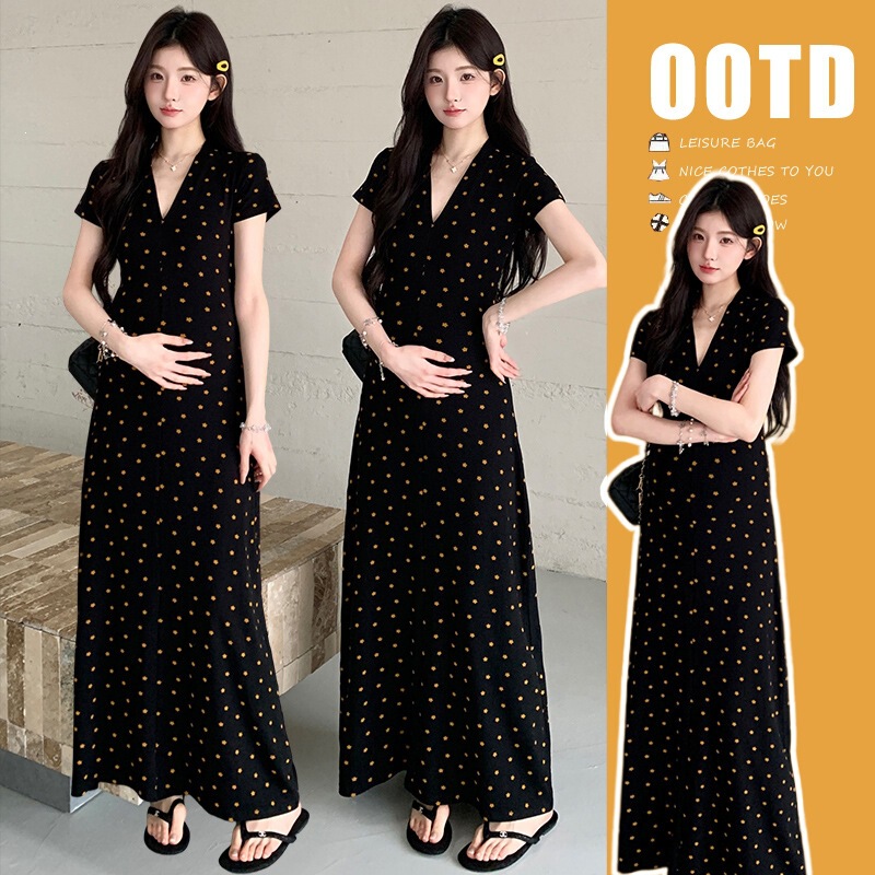 Maternity Summer Dress 2026 New Style Beautiful Dress Set for Pregnancy, Summer High-End V-Neck Dress for Women