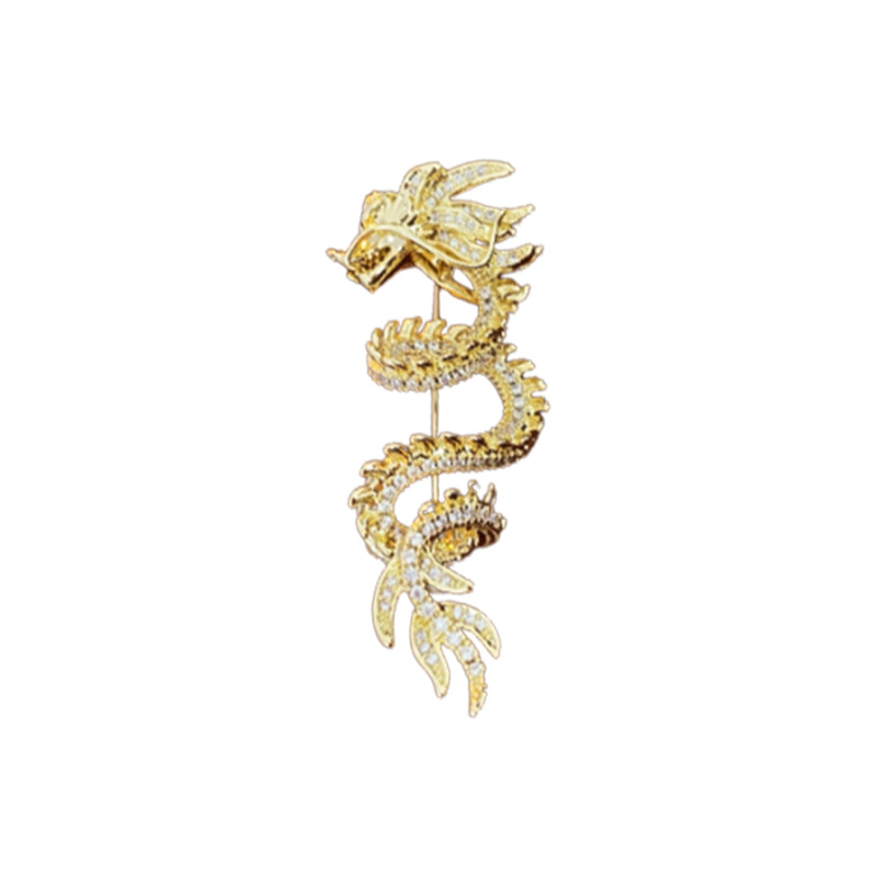Oro verdadero diamante eléctrico Zodiac dragón broche de metal estilo nacional retro pin de nicho personalidad accesorios fabricantes mujeres al por mayor