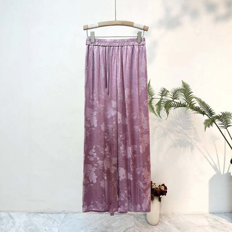 New Chinese-Style Retro Satin Jacquard Straight-Leg Pants 2026 Summer New Rayon Breathable Pants National Style Wide-Leg Pants for Women